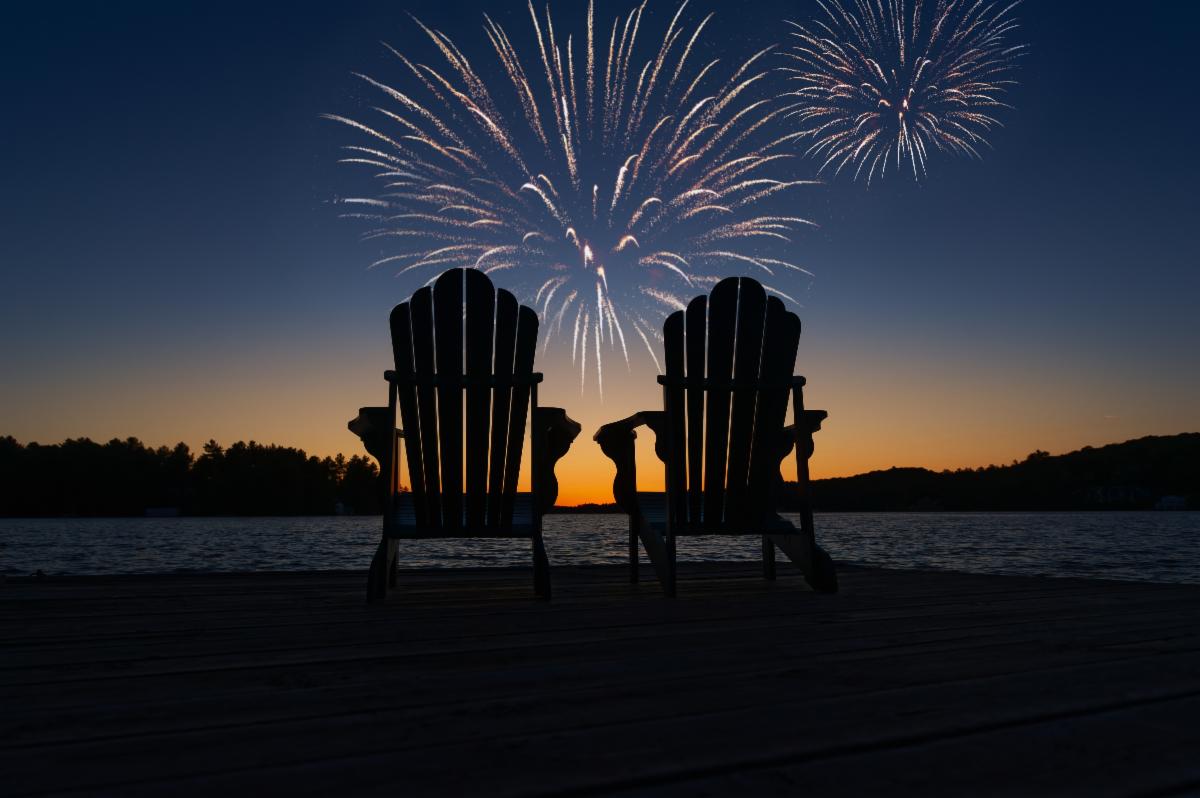 Two Chairs in front of Fireworks Display