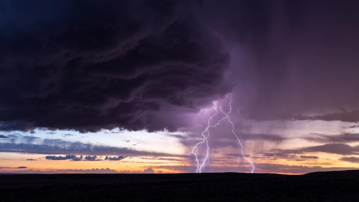 Ominous lightning and clouds in a dark sky