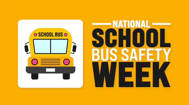 Illustration of school bus and title School Bus Safety Week