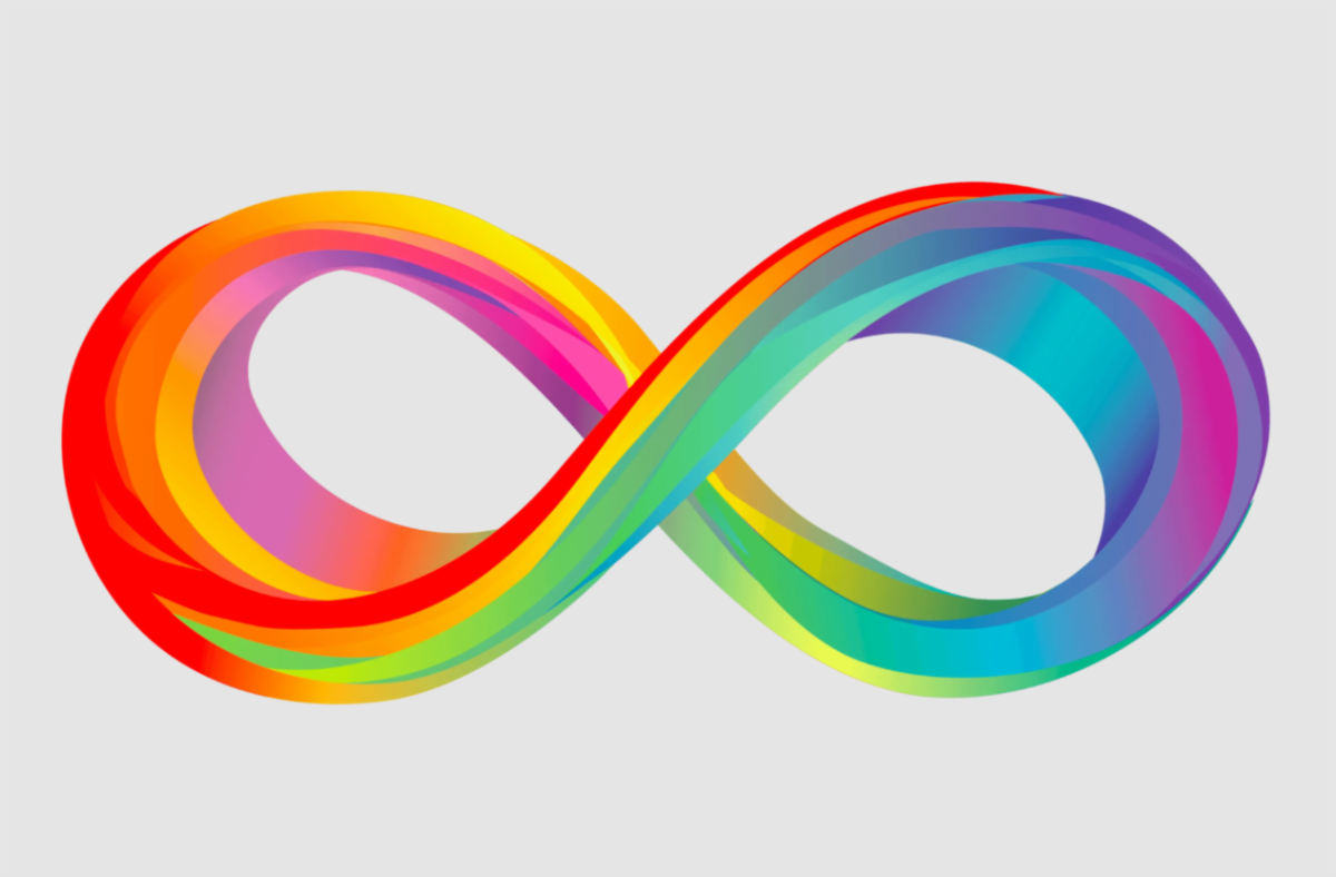 A rainbow infinity sign, a symbol of the autistic community.