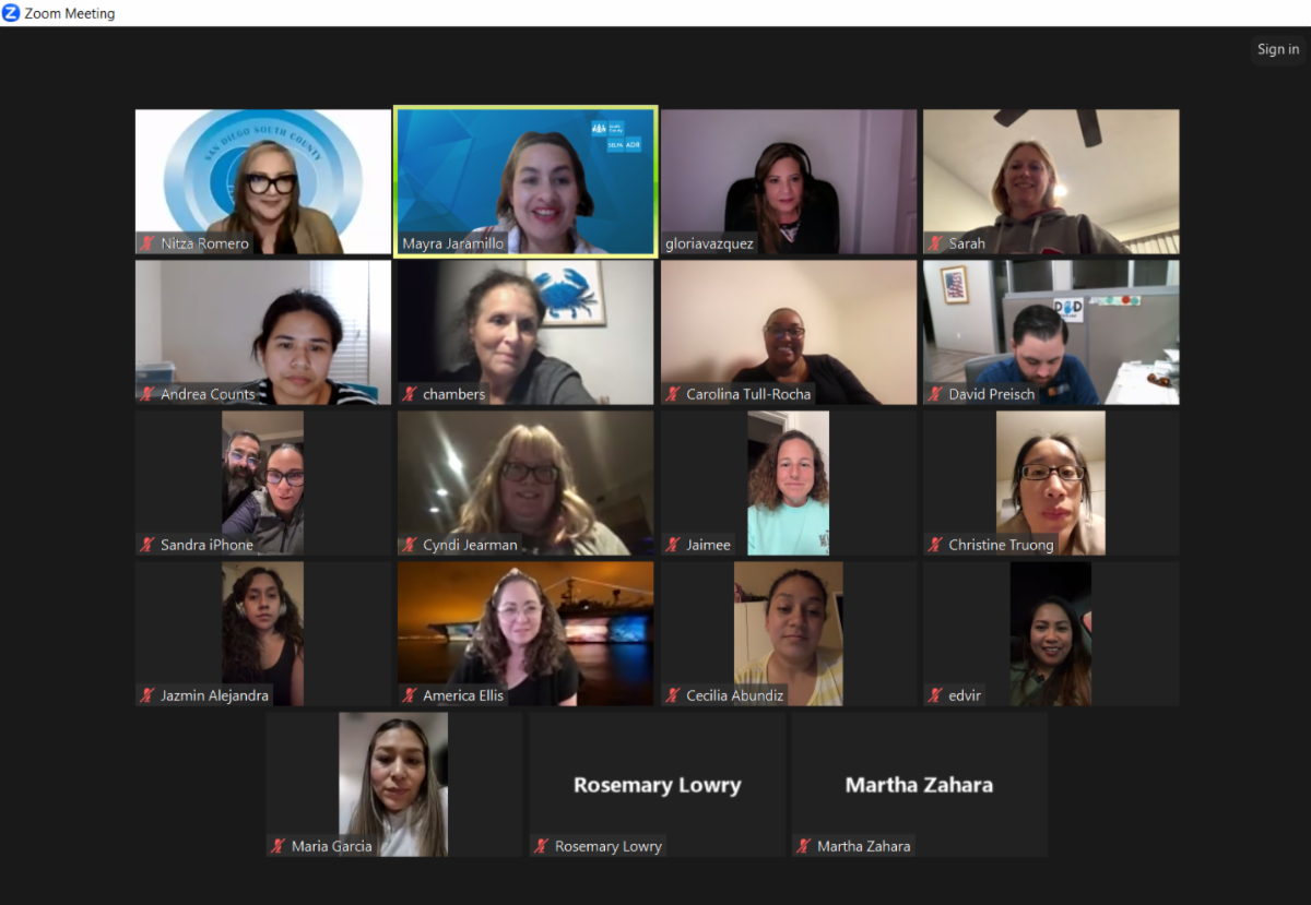 Image of participants and staff on zoom meeting