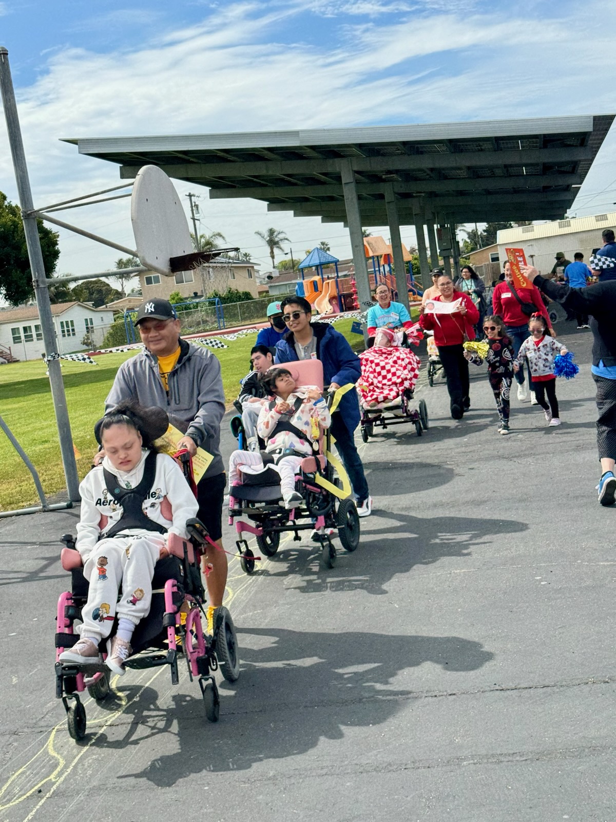 Students and parents at Wheel-A-Thon at Friendship School