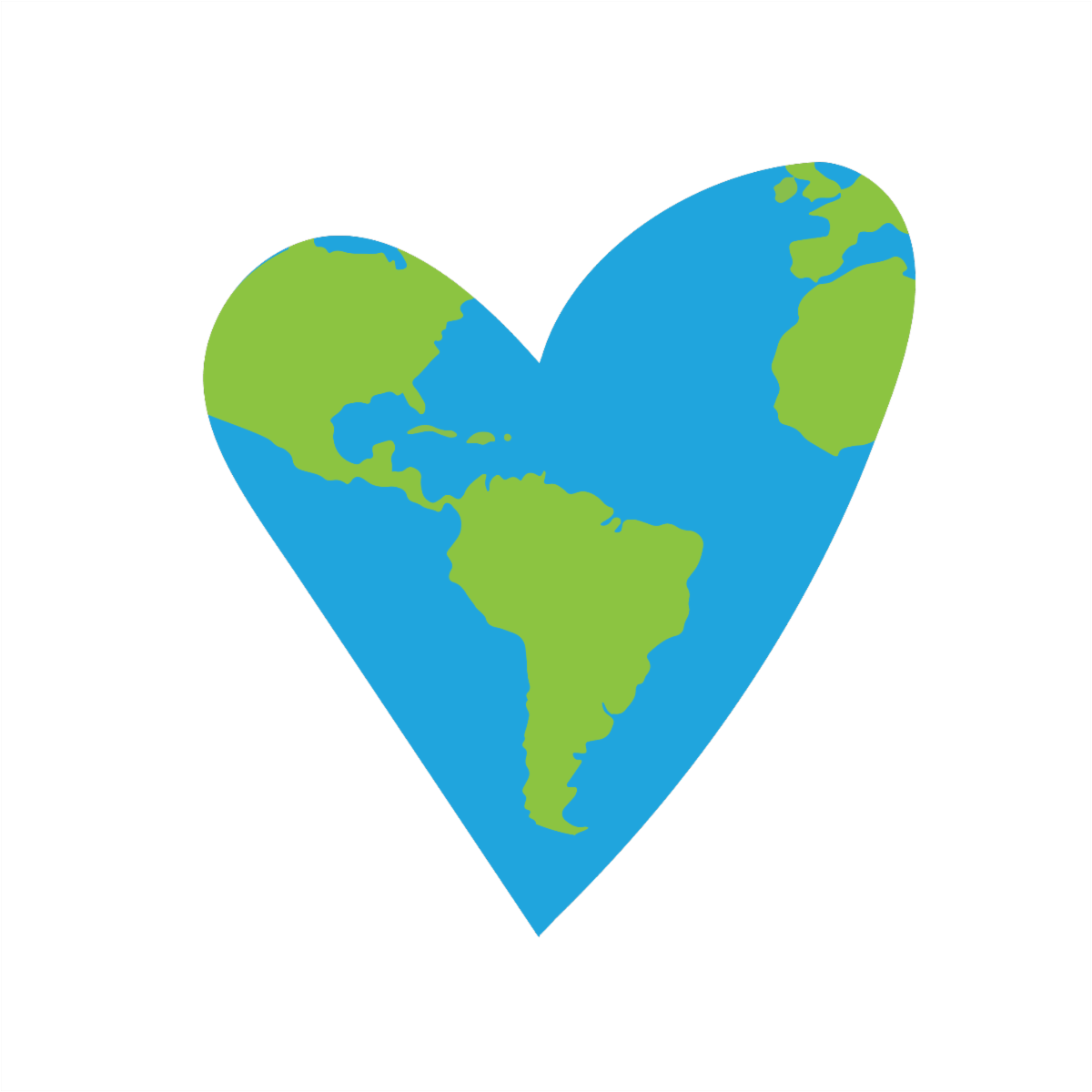 Cartoon graphic of a map of the world in the shape of a heart.