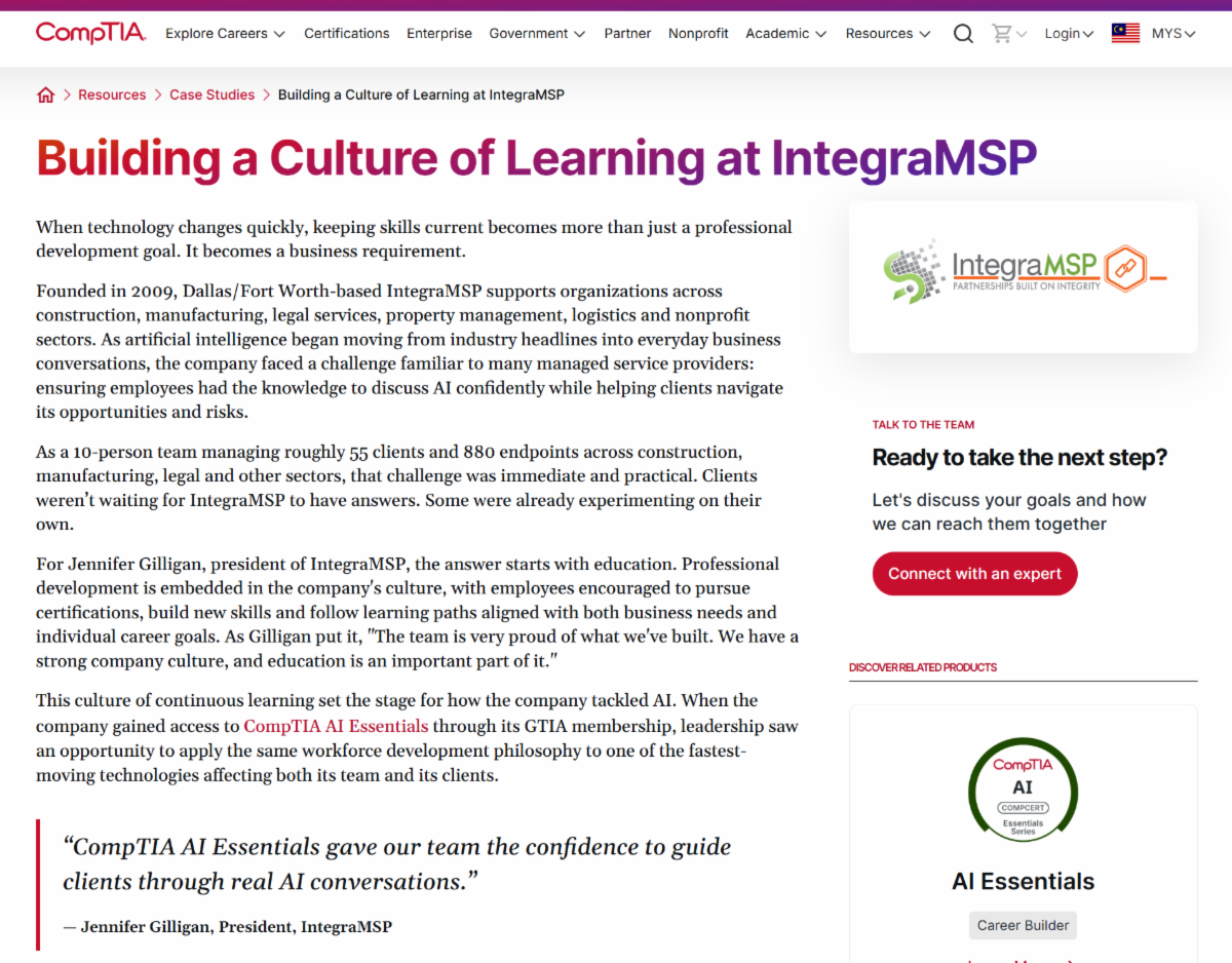 IntegraMSP Featured in CompTIA AI Readiness Case Study