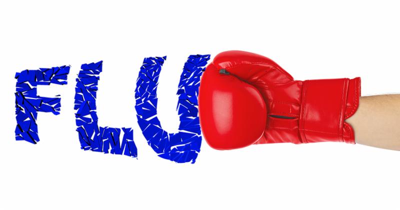 Boxing glove and word Flu isolated on white background