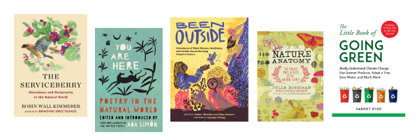 Collage of various book covers for the Earth Day display