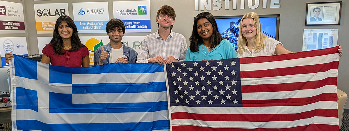 The 2025 Summer School in Greece Participants (L-R) Bella Patel - Bilal Mazhar - Noah Campbell - Isabelle Sasi - and Eve Pickering