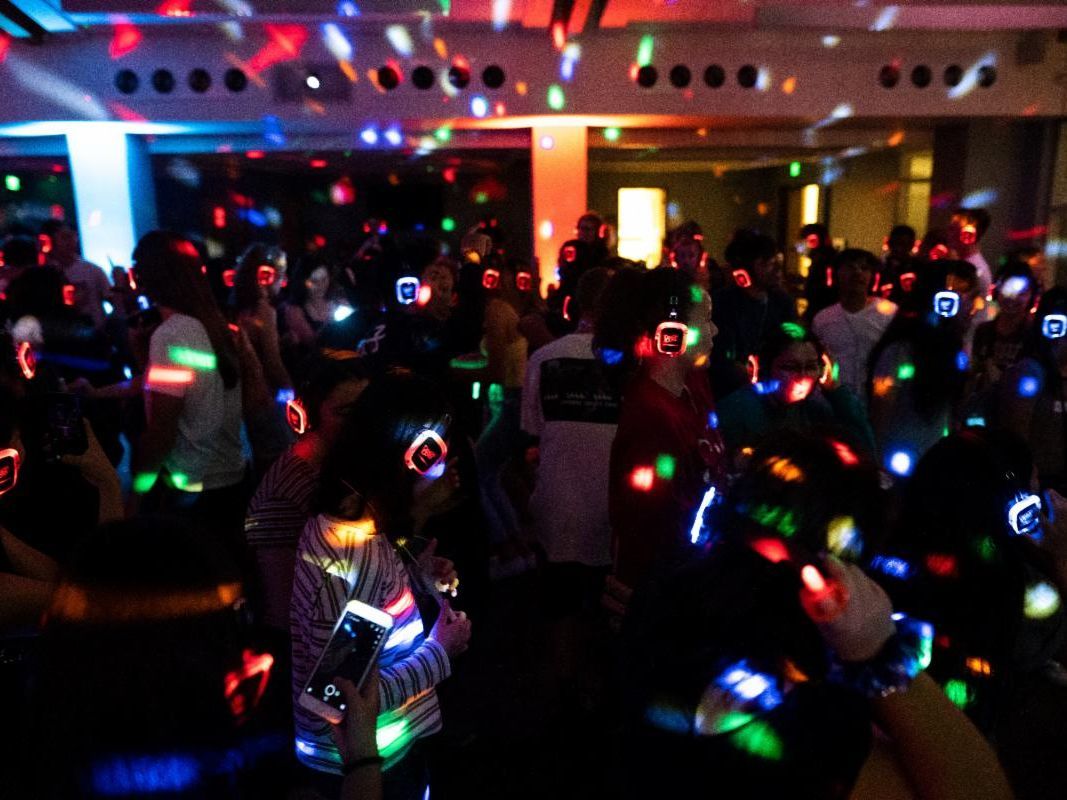 Silent disco with people dancing