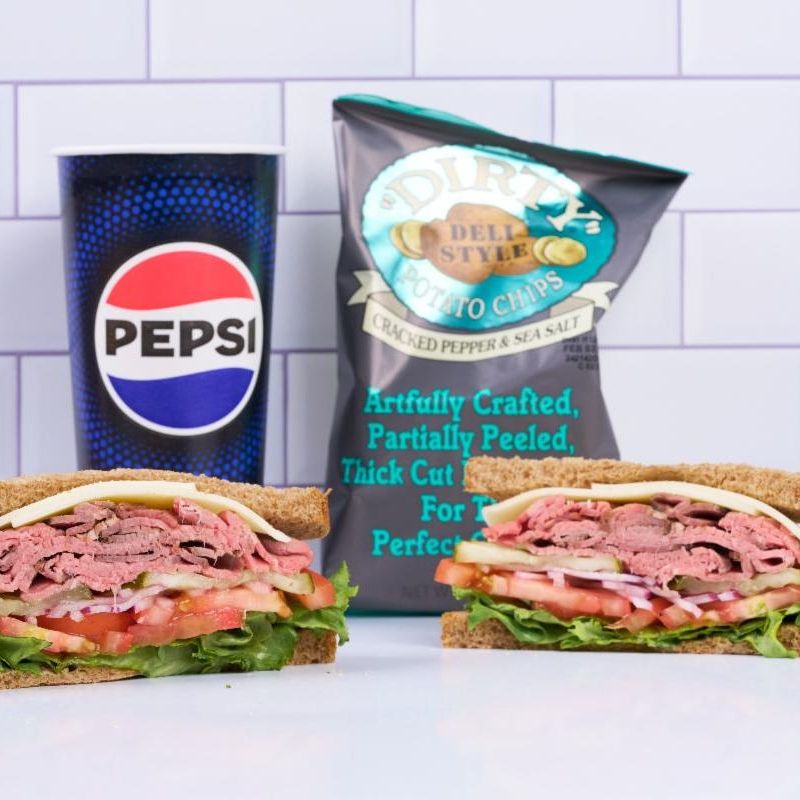 Sandwich with chips and drink