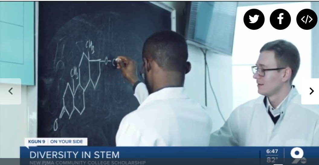 two students working on an equation at a chalkboard