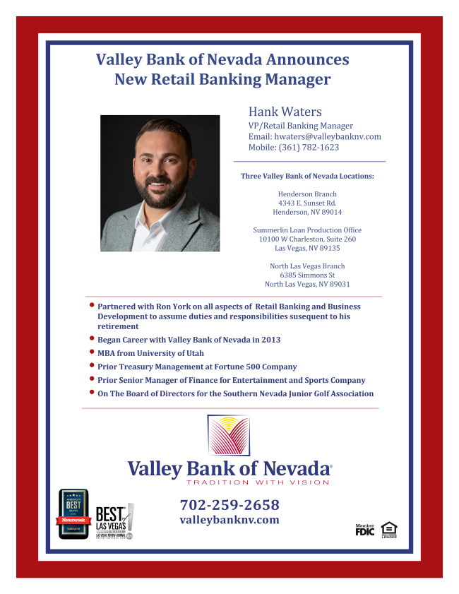 Valley Bank of Nevada Announces New Retail Banking Manager