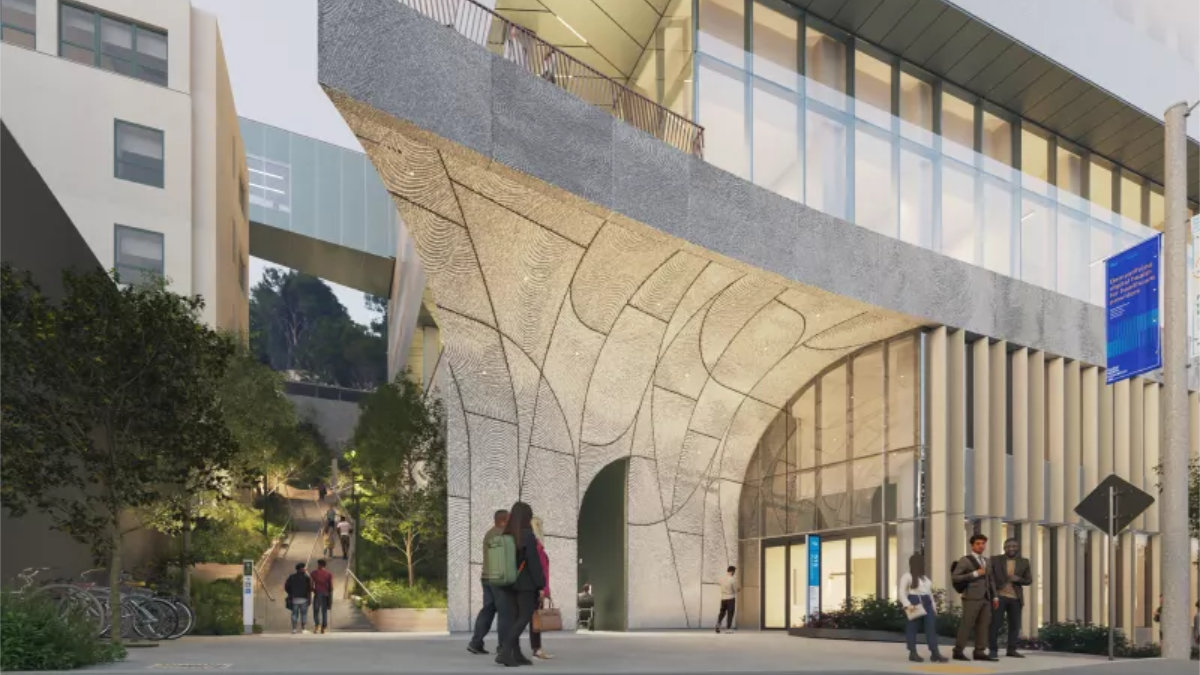 Exterior rendering of the UCSF Barbara and Gerson Bakar Research and Academic Building (BRAB).