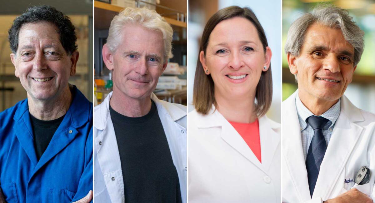 A composite image showing Kevan Shokat, Joseph DeRisi, Susan Lynch, and Stephen Hauser.