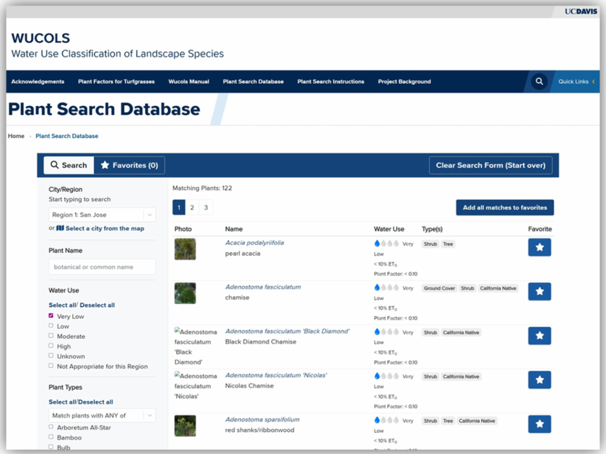 WUCOLS Plant Search user interface