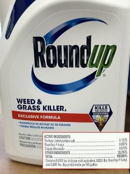 White container of Roundup with expanded ingredient list