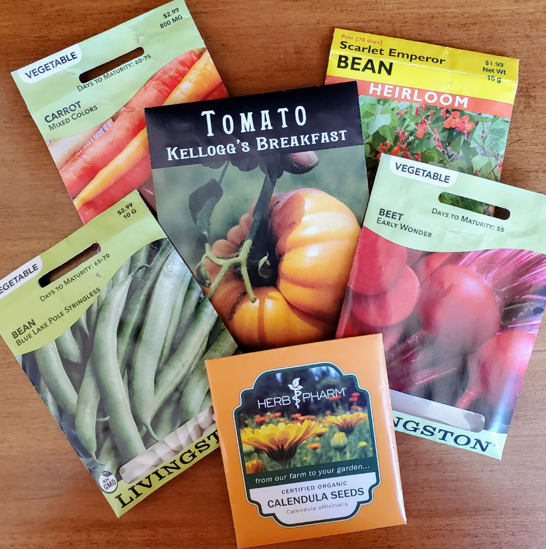  A variety of colorful seed packets for vegetables and flowers