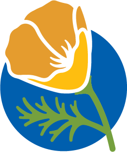Master Gardener logo showing a stylized California poppy on a blue background