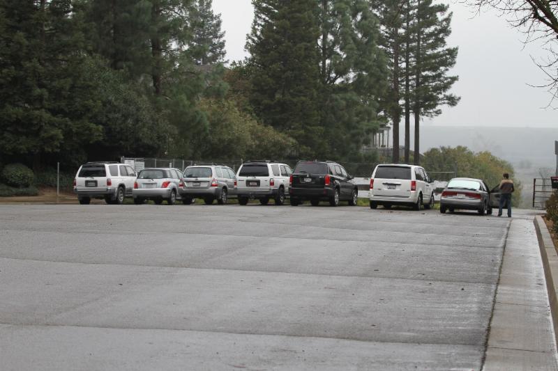 Cars lined up across Riverview Drive