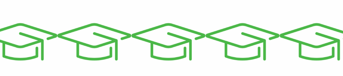 multiple green graduation caps 