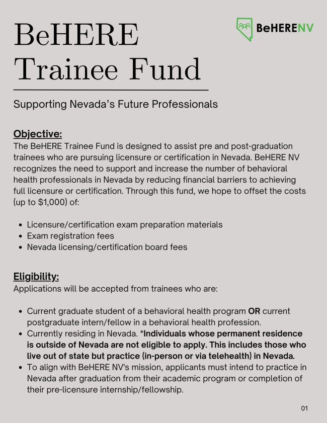 Flyer for the BeHERE Trainee Fund 