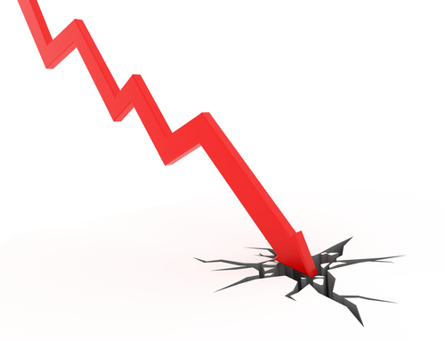 red 3d graph arrow breaking through the ground