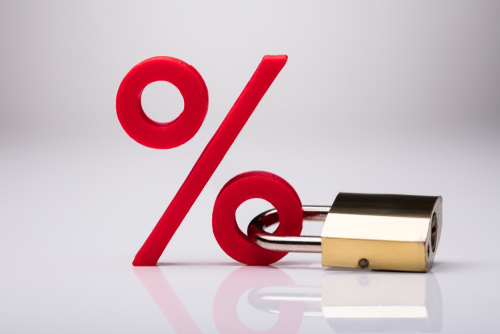 Percentage Sign Locked With Keypad Lock On White Background