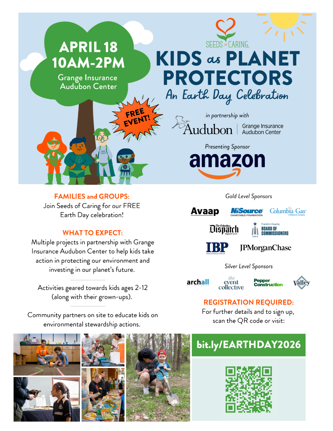 Flyer promoting Seeds of Caring's Kids as Planet Protectors: An Earth Day Celebration. Event details in caption!