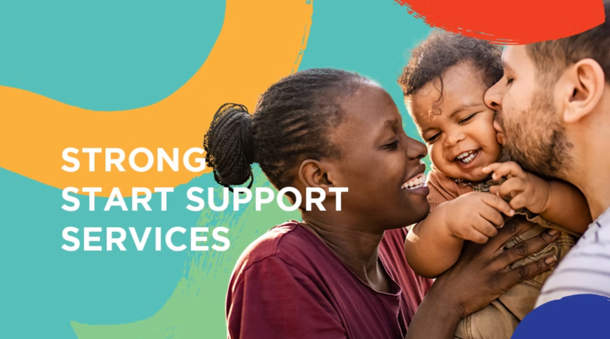 Colorful graphic advertising A Step in the Right Direction's Strong Start Support Services. More details in caption.