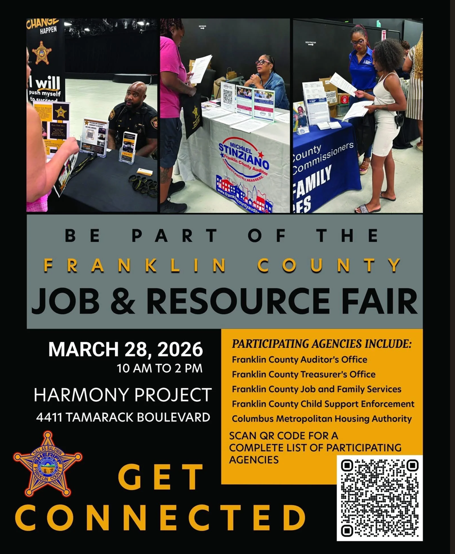 Black and yellow graphic promoting the Franklin County Job and Resource Fair. More details in caption.