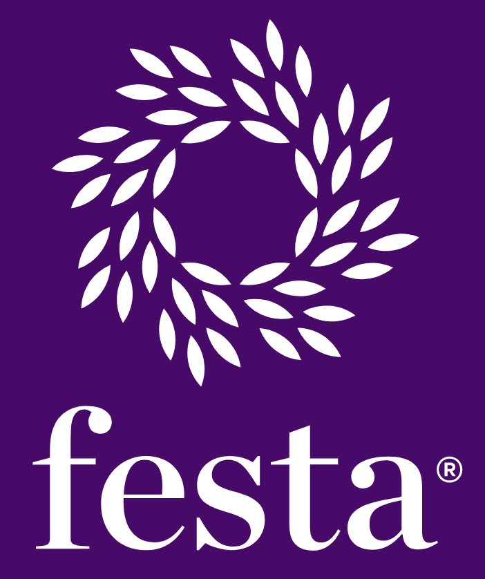 Purple and white Festa logo. More details in caption.