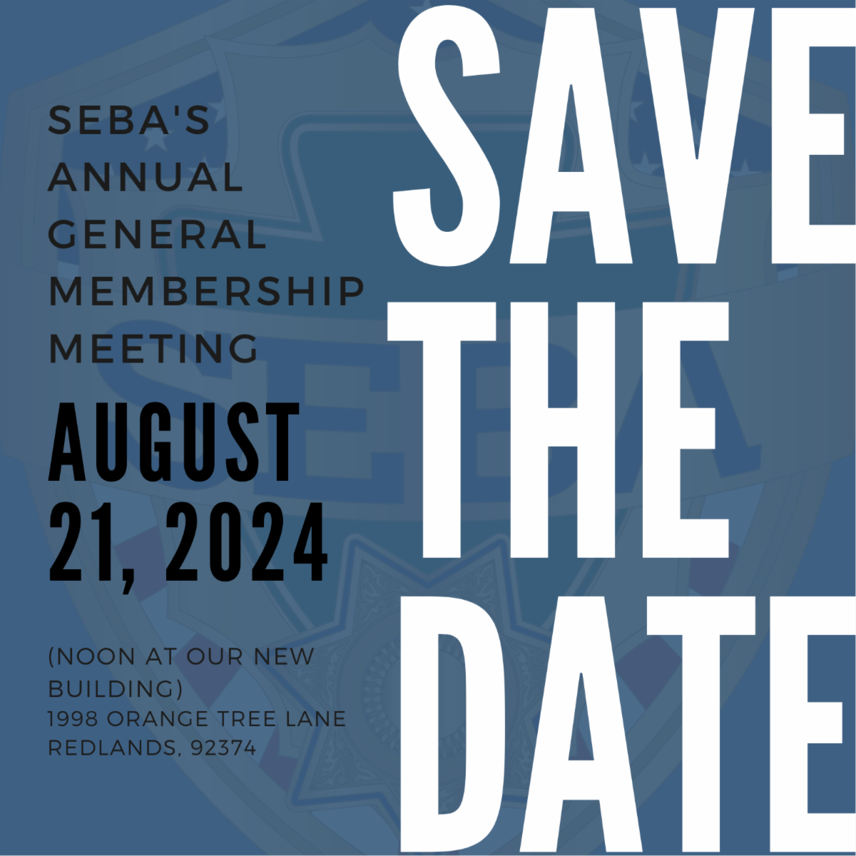 Save the Date announcement for SEBA's Annual General Membership Meeting