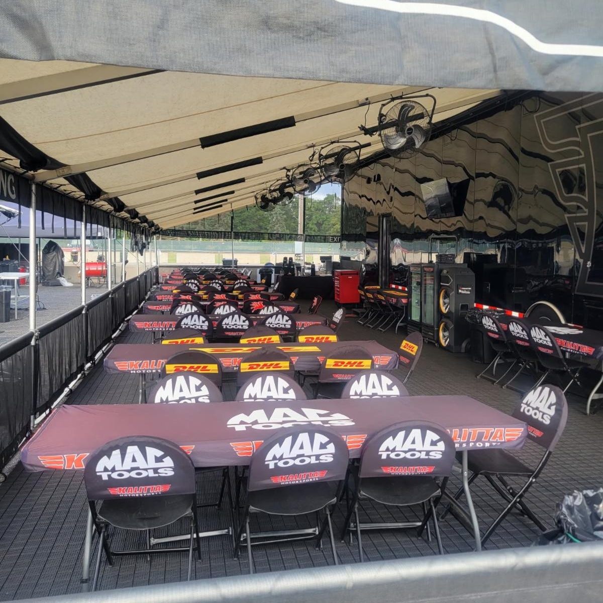 Kalitta Motorsports hospitality seating area wide view
