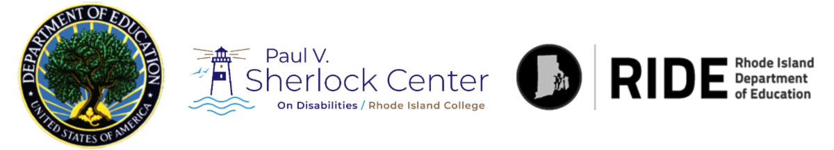 Logos for Sherlock Center, RIDE and U.S. Department of Education
