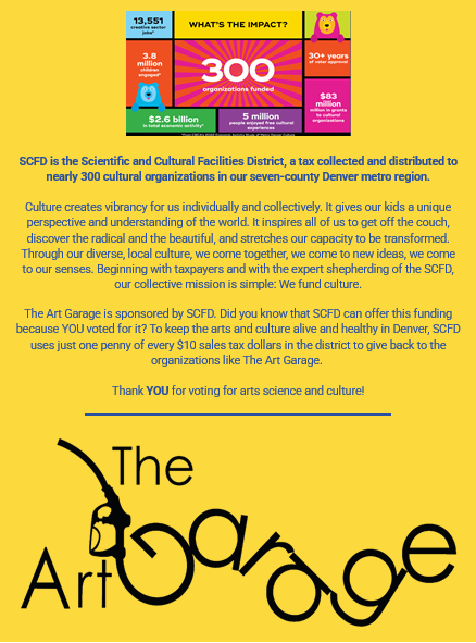 A screenshot of a shoutout to SCFD in an Art Garage newsletter