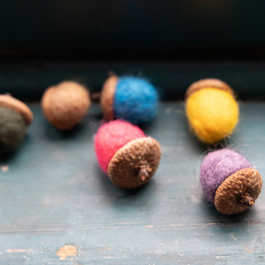colorful felted wool acorns