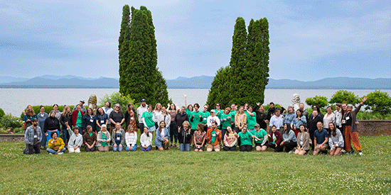 A rotating slideshow of images depicting adults learning at a farm