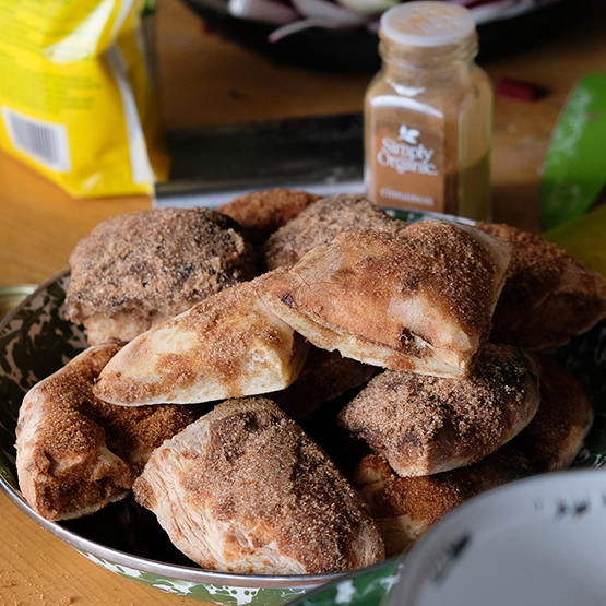 A plate of cinnamon dusted bread bites