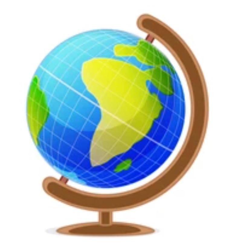 Cartoon globe on stand facing Africa