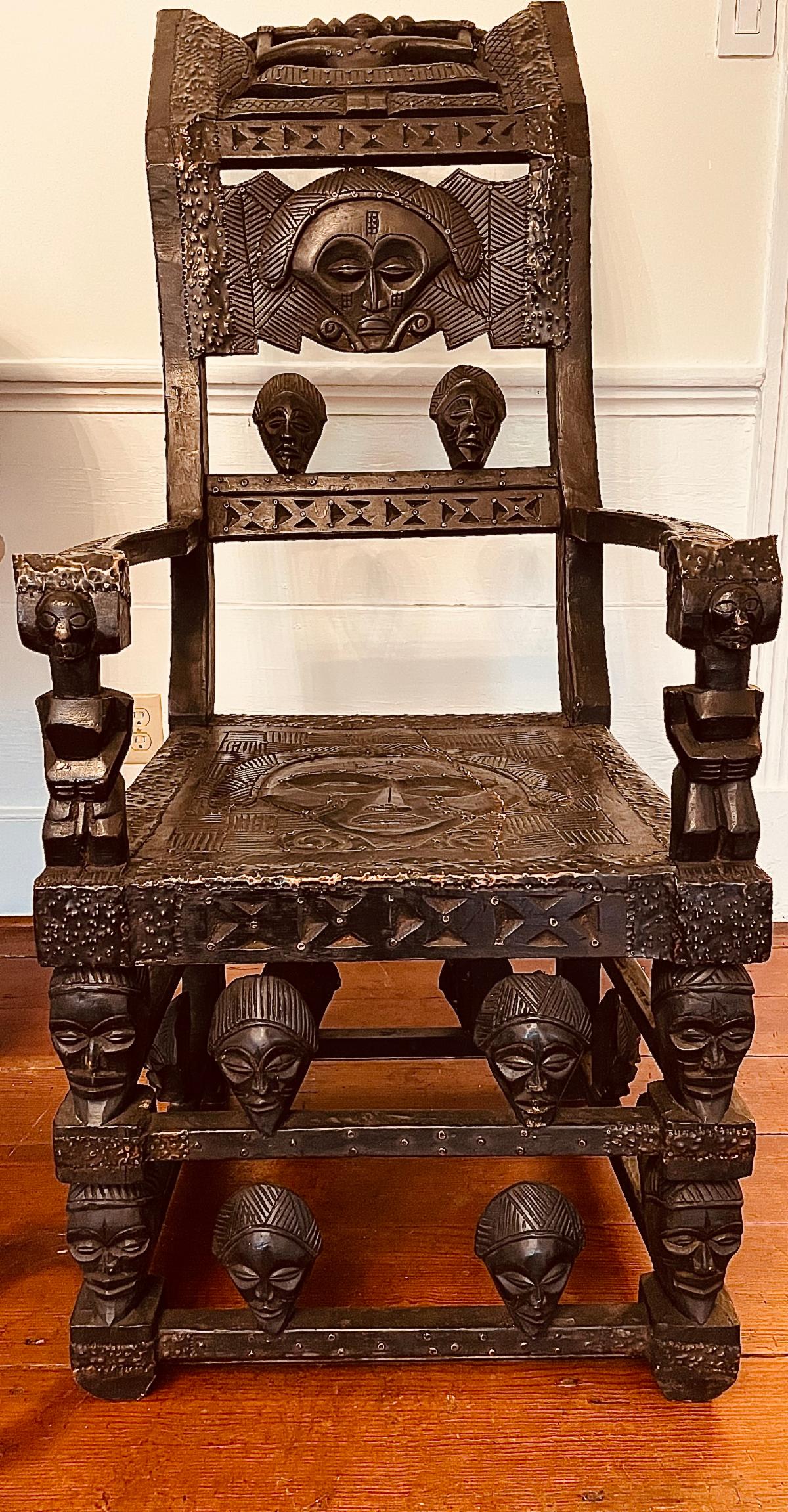 Chokwe chair carved wood with metal detailing in Saltire Gallerie