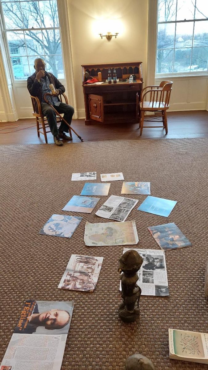 Artist Adéagbo composes his installation in the historic rooms of Lincoln cottage