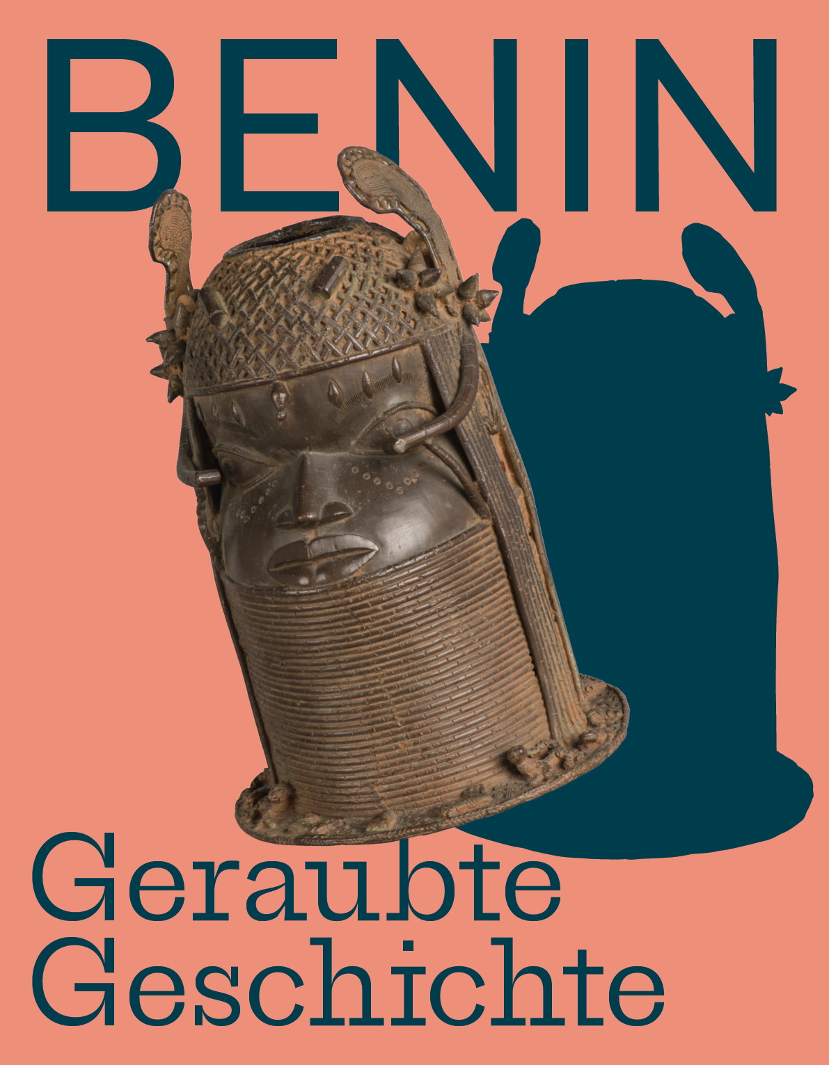 A Benin bronze slightly tilted behind it the shadow not tilted