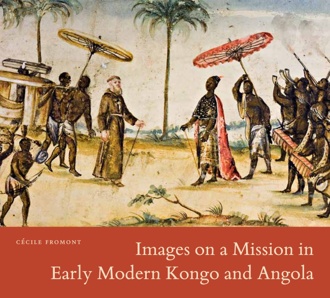 Cover of Cecile Fromonts book featuring a watercolor of a catholic friar and a Kongo ruler greetings each other