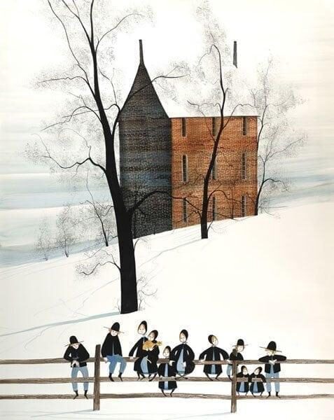 School Bus Stop by P. Buckley Moss