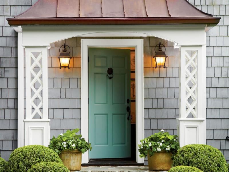 Canopied front door of home