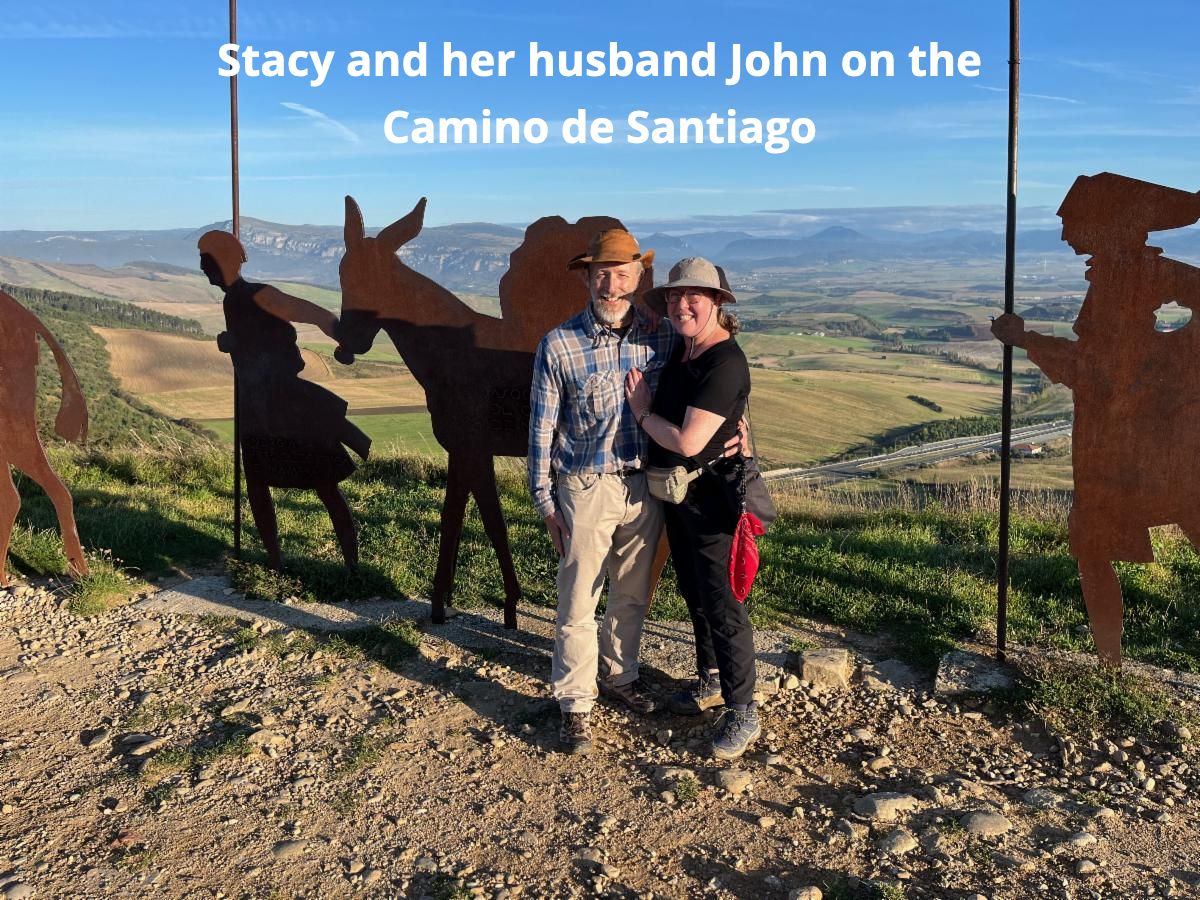 Stacy and her husband John on the Camino de Santiago