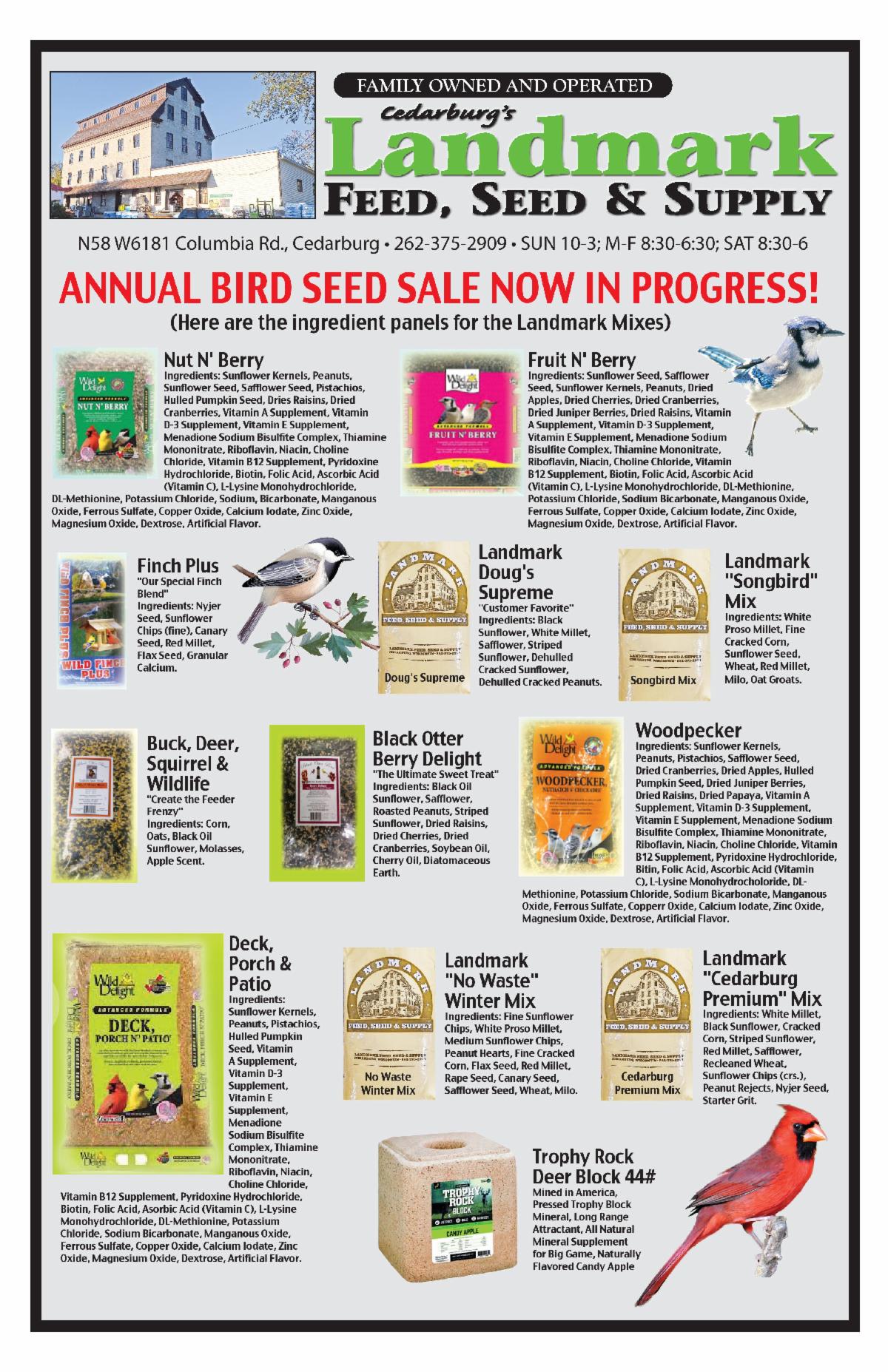 ANNUAL BIRD SEED SALE