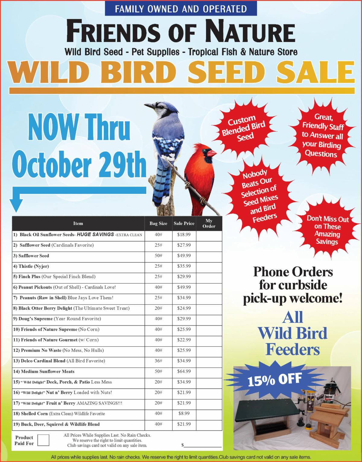 ANNUAL BIRD SEED SALE