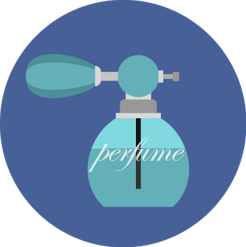 A cosmetic bottle labeled perfume.