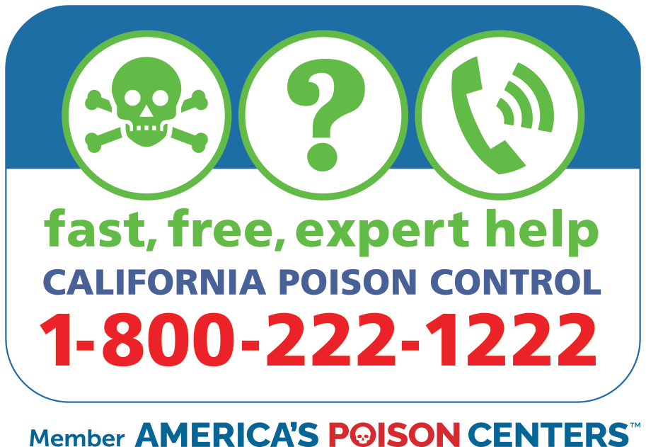 CPCS logo with the following statement: fast, free, expert help California Poison Control 1-800-222-1222 member America's Poison Centers.