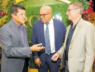 Minister of Health Dr Lackram Bodoe, Colombian Ambassador William Bush and Greater San Fernando Chamber president Kiran Singh during the “Colombia Heads to South” gathering at the Royal Hotel, San Fernando, on Saturday